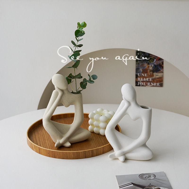 创意简约ins风小众抽象人物设计感装饰摆件客厅桌面插花陶瓷饰品
